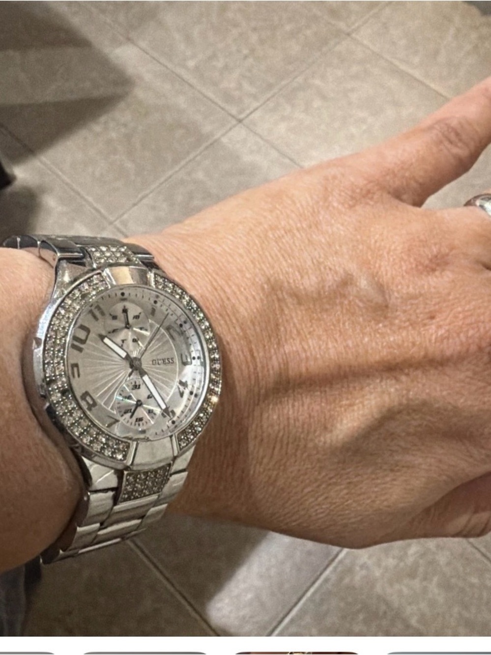 GUESS Silver Crystal-Accent Women's Watch